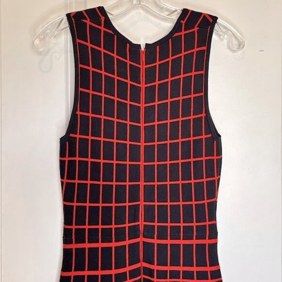 Ali Ro Navy Blue Orange Plaid Sleeveless Knit Fit Flare Tank Dress S - Picture 8 of 12